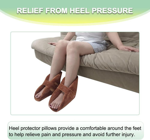 Heel Cushion Protector Pillow for Pressure Sores, Foam Heel Ankle Protectors for Bed Sores, 2 Pcs (Brown)