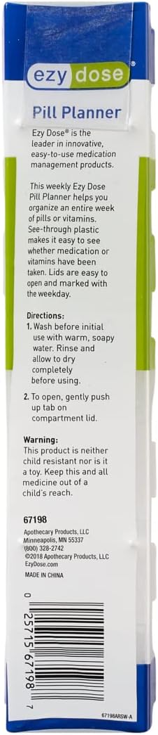 EZY DOSE 7-Day Pill Organizer, Vitamin Case and Medicine Box, Clear Lids, 2X-Large