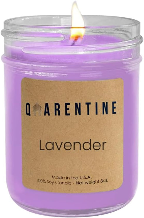 Qarentine -100% (8oz) Organic Soy Wax Lavender Scented Candle Pure Soy Wax & Essential Oils - Aromatherapy, Clean