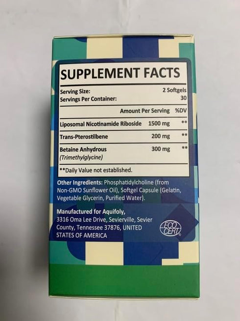 Liposomal Nicotinamide Riboside Supplement 2000 mg with TMG, Pterostilbene for Cellular Energy, 120 Softgels