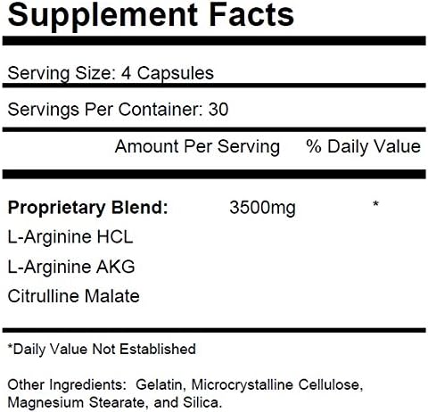 2 Bottles Nitric Oxide Complex - 3500mg L-Arginine HCL, AAKG, AKG, Citrulline Malate, 240 Total Capsules