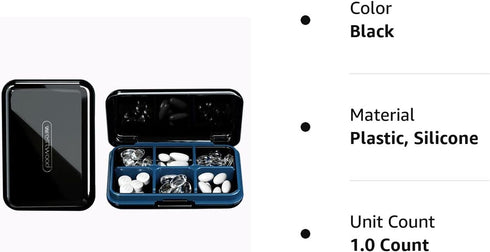 DUBSTAR Small Pill Organizer, Waterproof Travel Pill Box with 6 Compartments for Pocket Purse, Black Medicine Holder