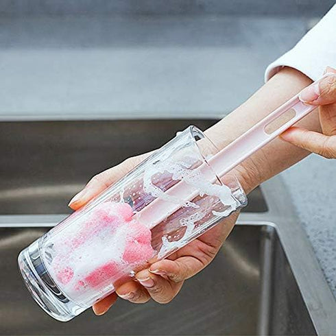 5Pcs Pink Sponge Bottle Brush, 17cm Long Handle Flower Shaped Cleaning Brushes for Reusable Containers