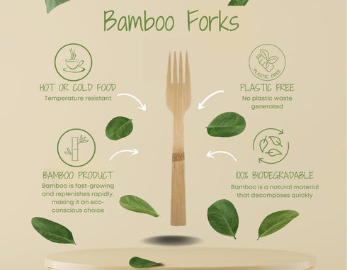Bamboo Disposable & Compostable Forks - 6.7" Eco-Friendly Utensils, 100 Pack (Forks)
