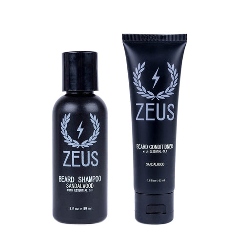 ZEUS Travel Size Beard Wash & Conditioner Set for Men, Soften & Hydrate, MADE IN USA (Sandalwood)