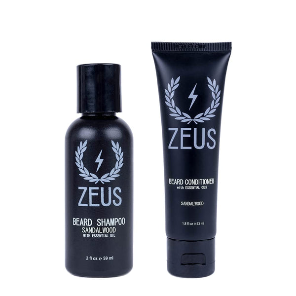 ZEUS Travel Size Beard Wash & Conditioner Set for Men, Soften & Hydrate, MADE IN USA (Sandalwood)