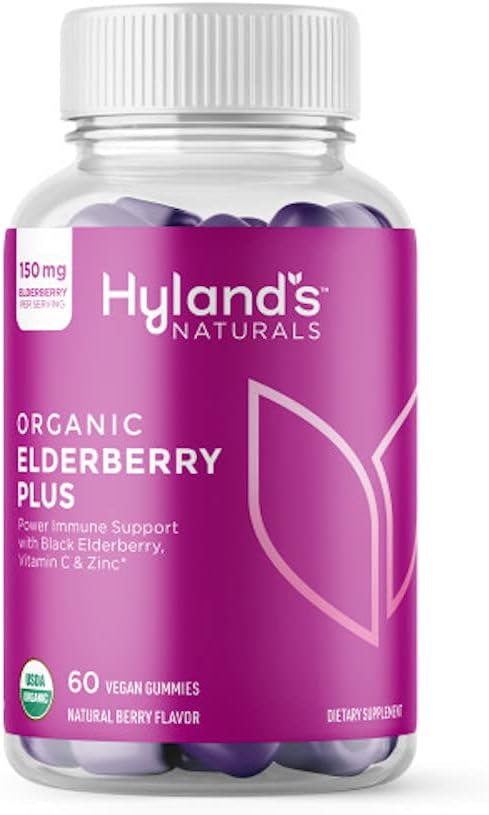 Hyland's Naturals Organic Elderberry Plus Gummies, Black Elderberry with ZINC and Vitamin C, Immune Support 60 Vegan