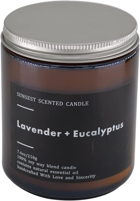 sunsest 100% Scented Candle - for Home and Gifts - Lavender & Eucalyptus - Natural Soy Wax and Pure Essential Oils