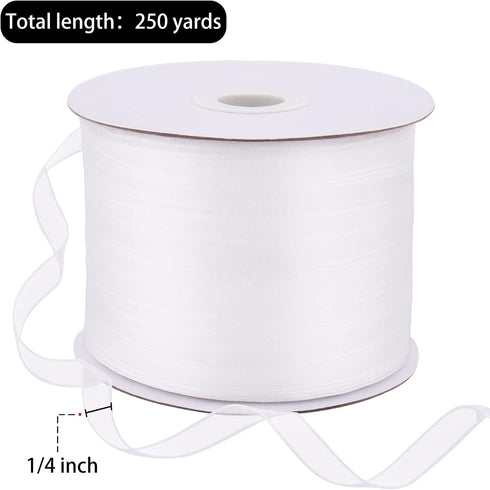 250 Yards 1/4 Inch Narrow Sheer Organza Chiffon Ribbon for Crafts Making, Gift Wrapping (White)
