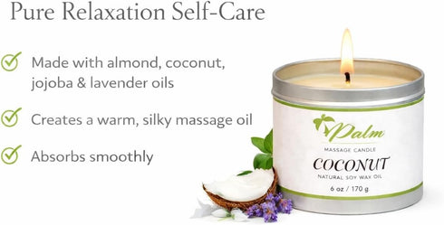 Palm 6 Oz Massage Oil Candle, Coconut Oil Natural Soy Wax
