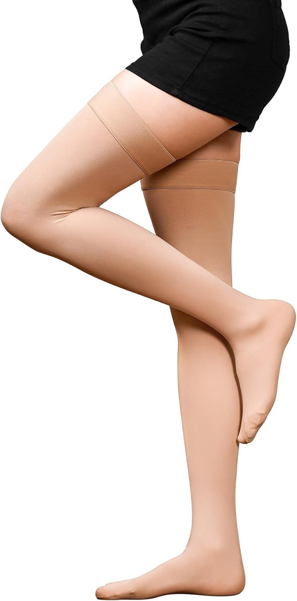 WINGEDSOUL 20-30mmHg Compression Stockings for Women & Men, Thigh High Closed Toe Compression