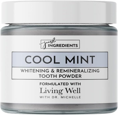 Living Well with Dr. Michelle - Cool Mint Tooth Powder, Remineralizing & Whitening, Contains Hydroxyapatite