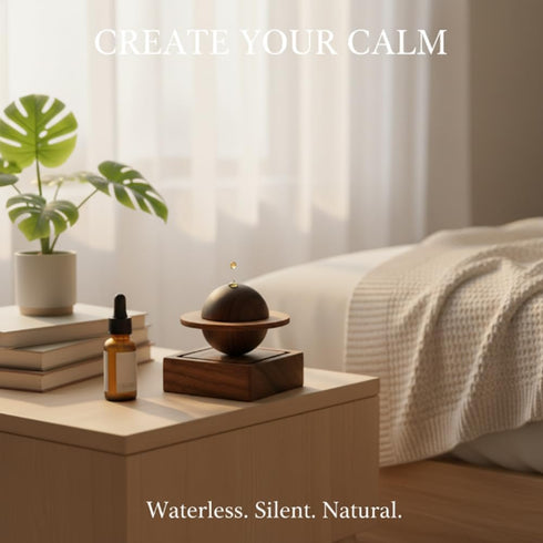 Vantico (1) Natural Wood Aroma Diffuser, Waterless Essential Oil Sphere Design, Walnut Base, Simple Minimalist Decor