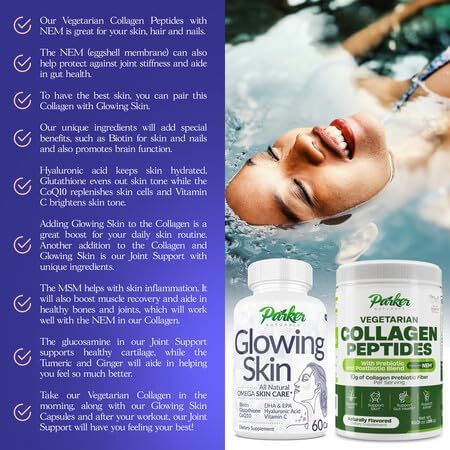 Glowing Skin Supplement - All Natural Skin Care with Biotin, Glutathione, Hyaluronic Acid, DHA/EPA Omega 3, 60 Caps