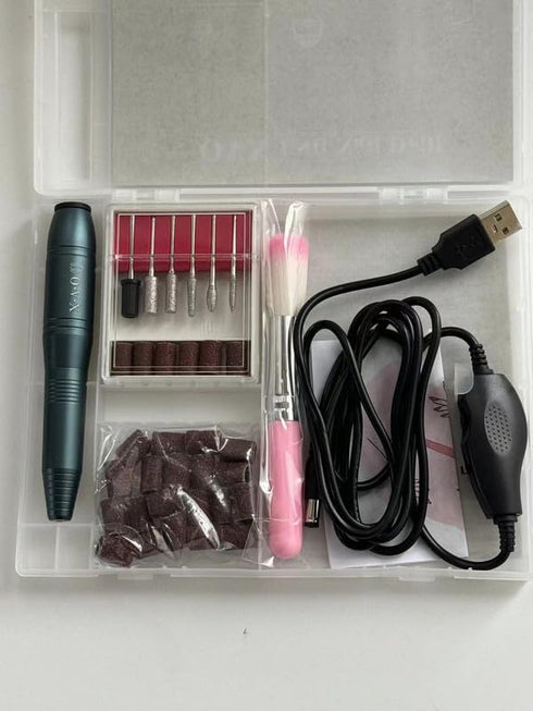 Professional Nail Drill Set 20000RPM USB Portable Electric Nail File with Sanding Bands, Bits & Brush for Acrylic Gel