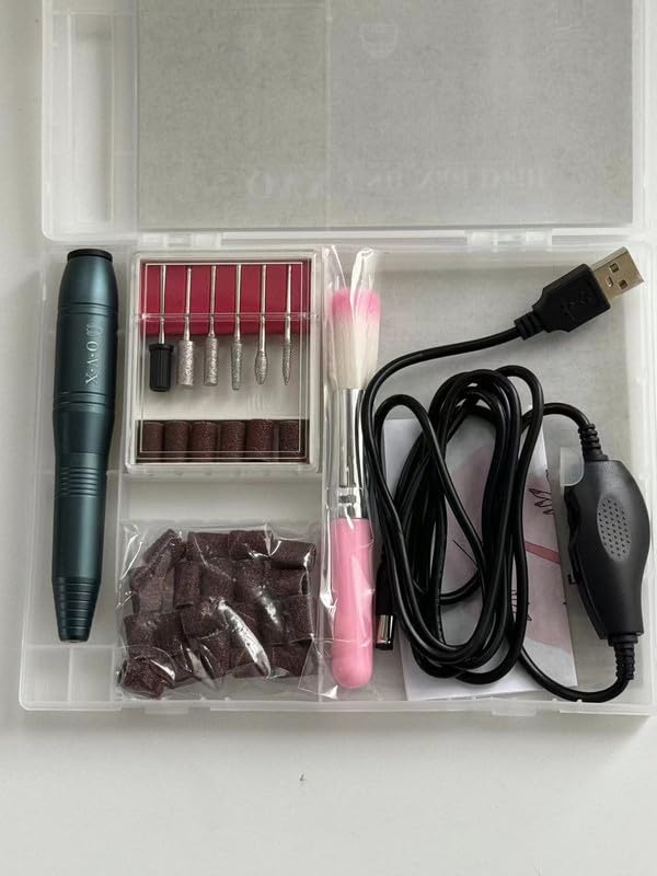 Professional Nail Drill Set 20000RPM USB Portable Electric Nail File with Sanding Bands, Bits & Brush for Acrylic Gel