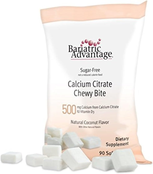 Bariatric Advantage Calcium Citrate Chewy Bites 500 mg - Sugar-Free Chewable Calcium Supplement for Bariatric Patients