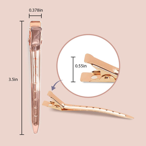 Kitsch Professional Alligator Clips for Hair Styling – 3.5" Aluminum Hair Sectioning Clips, Rose Gold, 6 Pcs