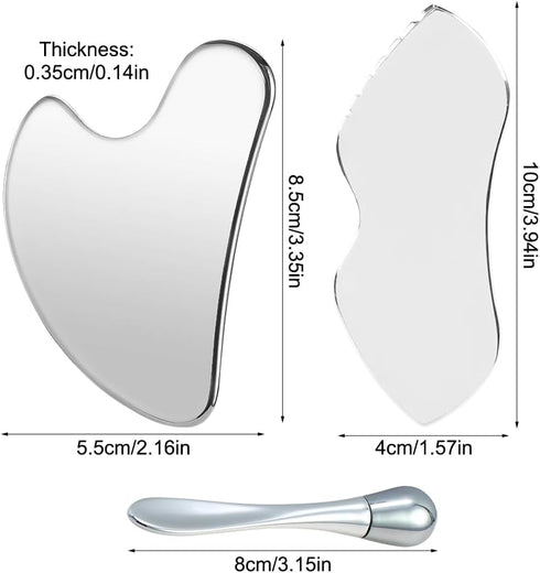 Mellisore Set, 3Pcs Stainless Steel Gua Sha Tool Facial & Body Gua Sha for Jawline Sculpting, Lymphatic Drainage