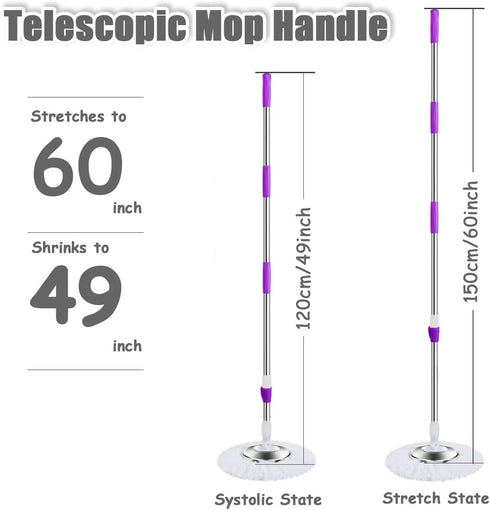 Extended Spin Mop Replacement Handle, Upgraded 60-inch 360 Degrees Rotating Telescopic Mop Stick for Cleaning System