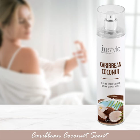 Instyle Fragrances Body & Hair Mist - Caribbean Coconut Scent, Vegan, Paraben Free, 8 Fl Oz Spray Bottle