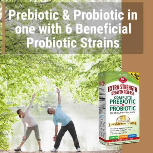 Olympian Labs Extra Strength Prebiotic and Probiotic Supplement, 50 Billion Live Cultures, 30 Vegetarian Capsules