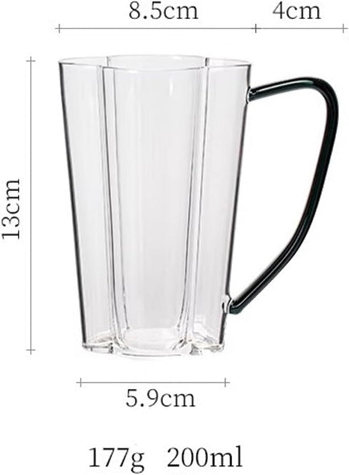 XJOYSL7921 Glass Cups Four-leaf Clover Shaped Drinking Glass with Handle, Clear Borosilicate Mugs for Milk, Coffee, Hot