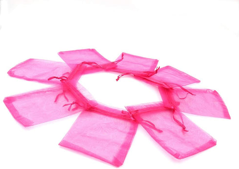 ATCG 50pcs Large Drawstring Organza Bags, 8x12 Inches Hot Pink Decoration Festival Wedding Party Favor Makeup Pouches