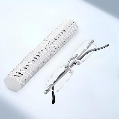 TERAISE Upgrade Lightweight Frameless Reading Glasses for Men and Women with Pen Clip Tube Case