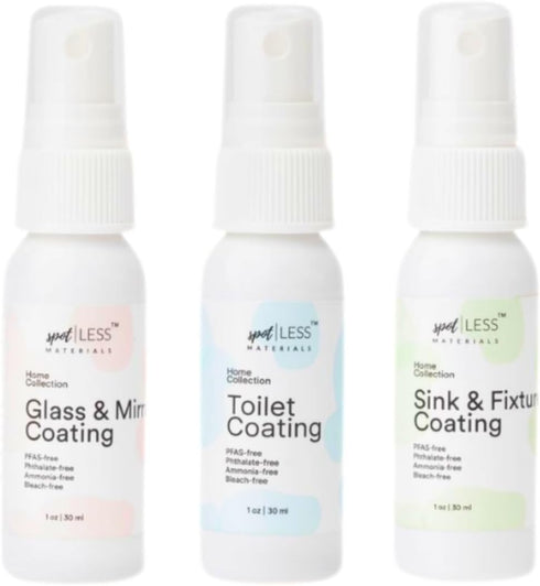 spotLESS MATERIALS Bathroom Starter Kit, Toilet Coating Spray, Glass and Mirror Protective