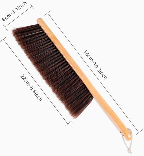 Hand Broom, Soft Horsehair Upholstery Brush with Handle, Dust Broom for Furniture, Couch, Counter, Bed Cleaning