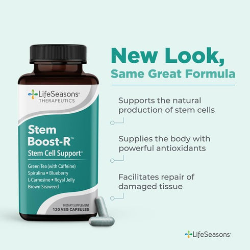 LifeSeasons - Stem Boost-R, Support Stem Cell Production with Spirulina, Blueberry, Royal Jelly, 120 Capsules