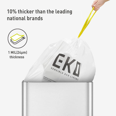 EKO Easy-Dispense Roll of 60 Count Extra-Strong Drawstring Kitchen Trash Bags, 13 Gallon Garbage Bags