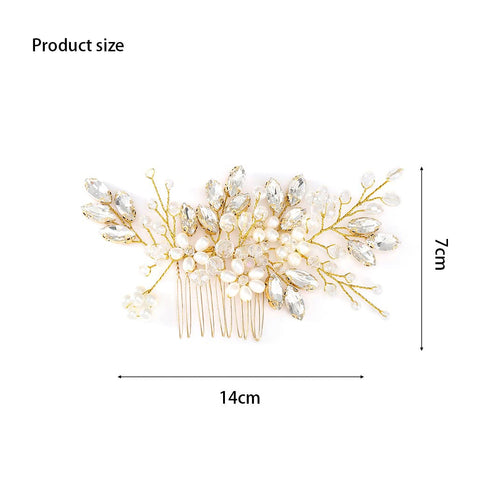 JAKAWIN Bridal Hair Comb, Pearl Flower Hair Piece, Rhinestone Hair Accessories for Women HC034 (Gold)