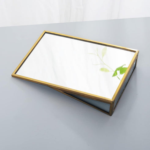 LONGSHENG Gold Vanity Makeup Mirror, Rectangle Table Desk Countertop Mirror for Bathroom Home Decor