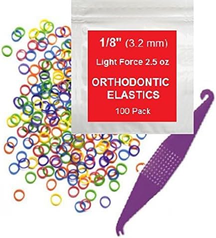Orthodontic Rubber Bands for Braces, Premium Quality Elastic, Light Force, 100 Pack, 2.5 oz, 1/8 Inch, Neon