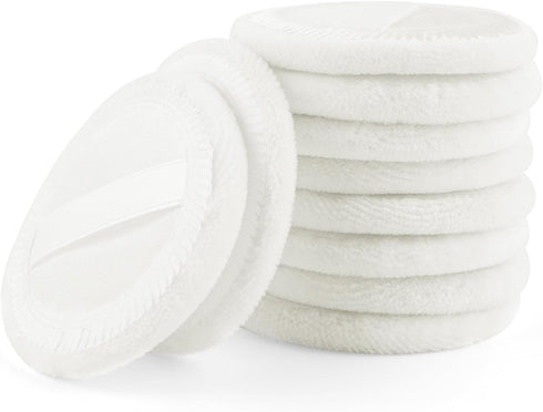 AUEAR 10 Pack Powder Puffs, Washable Pure Cotton Round Makeup Pads for Loose Foundation (White)