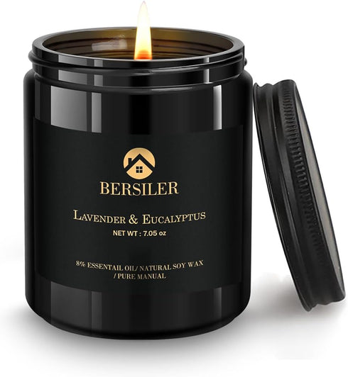 Lavender Eucalyptus Scented Candles for Home - Masculine Black Candles Gift for