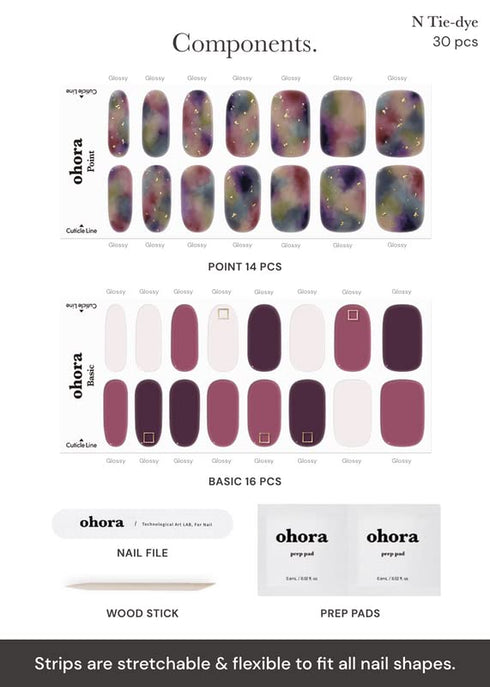 ohora Semi Cured Gel Nail Strips, Purple Tie-dye, Works with UV/LED Lamps, Salon-Quality, Easy to Apply & Remove