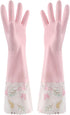 1 Pair Pink Flower Rubber Gloves, Non-slip Waterproof Winter Household Dishwashing Latex Glove with Fleece Lining