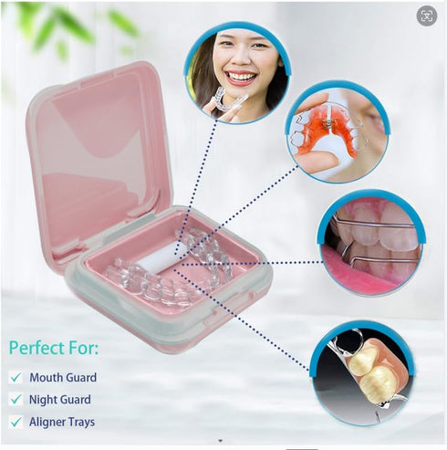 Retainer Case - Cute Mouthguard Case with Mirror, Slim Night Mouth Guard Case with Lid Hinge, Aligner Case