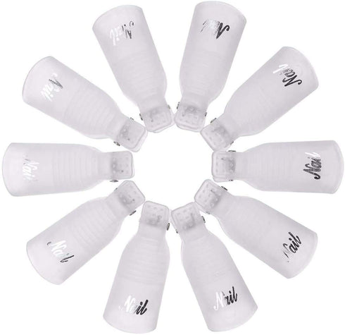 HiMo 10PC Plastic Acrylic Nail Art Soak Off Cap Clip - UV Gel Polish Remover Wrap Tool (White)