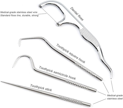 Toothpicks Pocket Set, Reusable Dental Floss Picks Kit, Stainless Steel Teeth Cleaning Tools, Travel (2 Set)