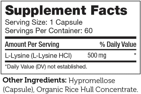 Zahler L-Lysine 500mg - Freeform L-Lysine Supplement, Kosher 60 Capsules