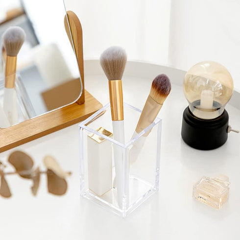 3 Pack Clear Acrylic Cosmetic Pencil Pen Holder Cup, Clear Makeup Brush Storage for Desk Organization