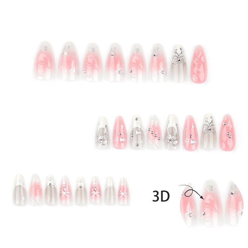 Press on Nails Medium Almond SWEKKE, Full Cover Fake Nails with 3D Bow Designs, 24Pcs Cute Acrylic Nails