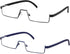 REAVEE 2 Pack Half Frame Reading Glasses, Lightweight Metal Readers for Men Women, Black and Blue +3.5 with Case
