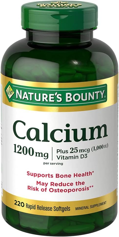 Nature's Bounty Calcium 1200 mg with Vitamin D3, Bone Health & Immune Support, 1000 IU - 220 Softgels