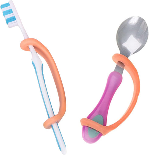 U Cuff Orange Silicone Hand Grip Aid, Utensils Holder for Self Feeding, Assistive Device for Special Needs, 2-Pack