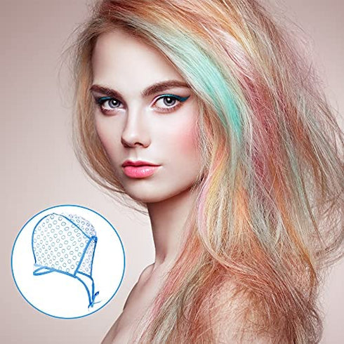Waydress 6 Pieces Highlight Hair Cap, Salon Hair Coloring Highlighting Dye Tipping Cap with Needles